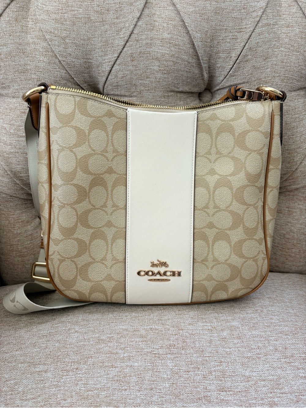 Coach Khaki Signature Canvas Crossbody File Bag